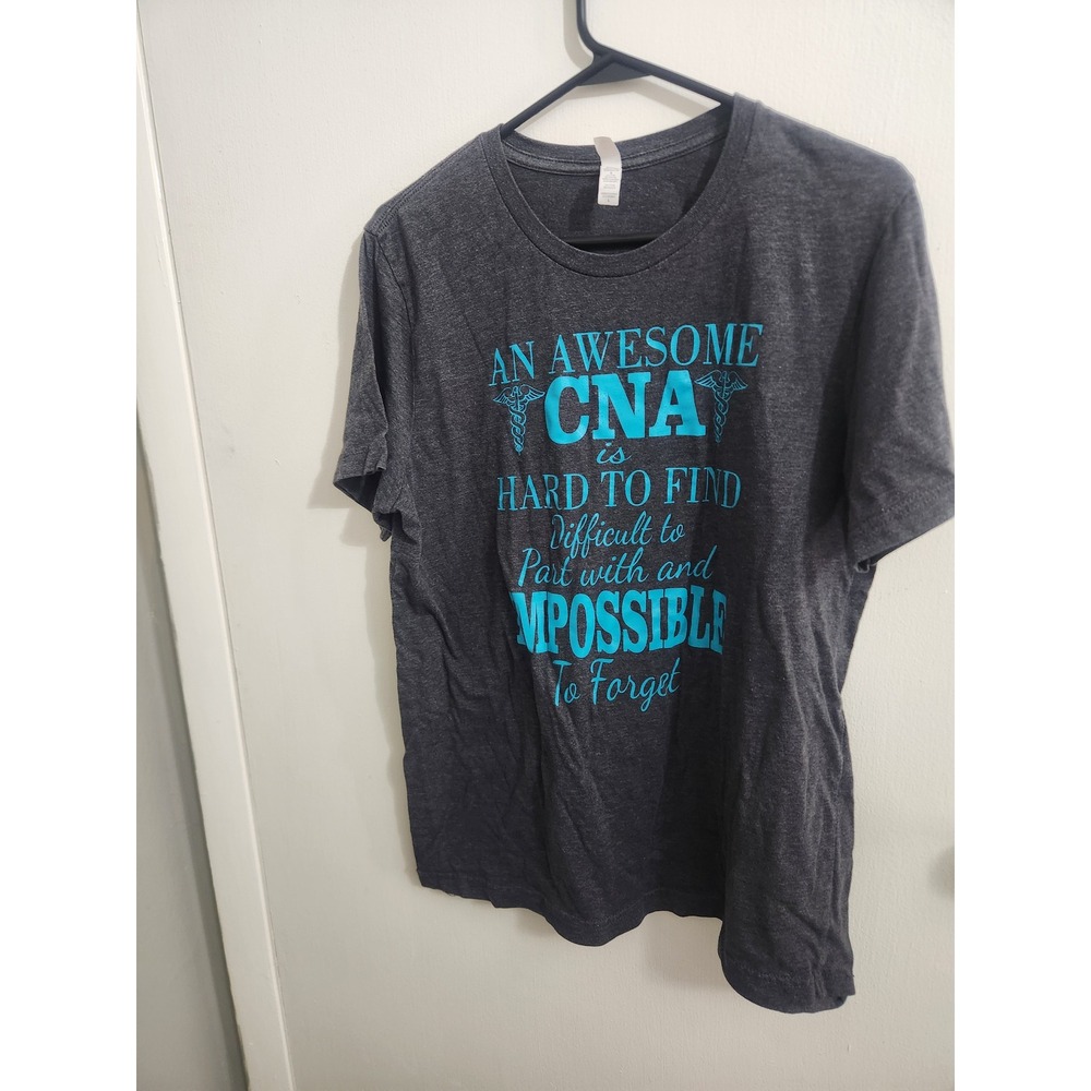 Bella Canvas Awesome CNA Graphic Tee Shirt Charcoal Grey Teal Medical Large